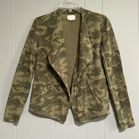 CASLON Olive Sarma Camo Knit Blazer Jacket Drape Collar Raw Seam Detail Size M - Picture 1 of 7